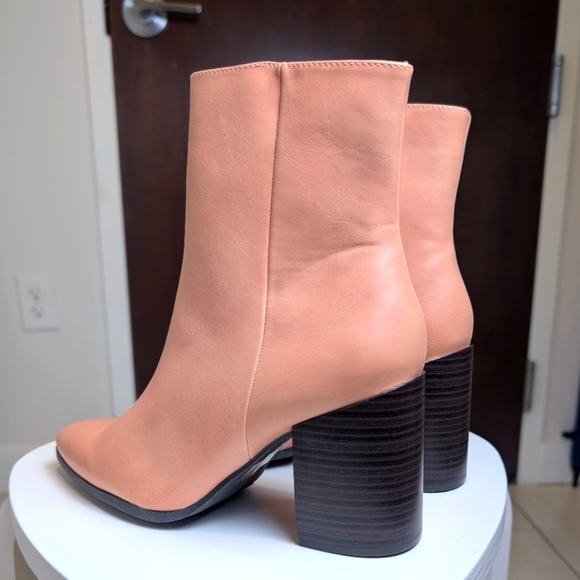 Coral Pink Block Heel Zipper Pointed Toe Ankle Boots 8.5 - Picture 5 of 10